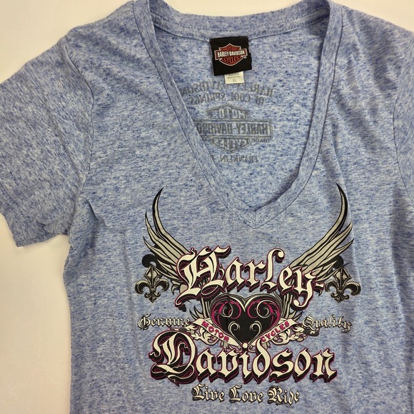 Harley-Davidson Women's XL Blue Short Sleeve V-Neck T-Shirt Franklin TN - Picture 2 of 8